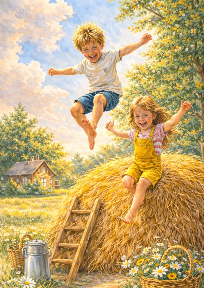 Открытка «Лето в деревне» (сено)