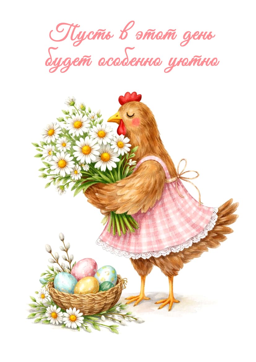 Открытка курочка ромашки