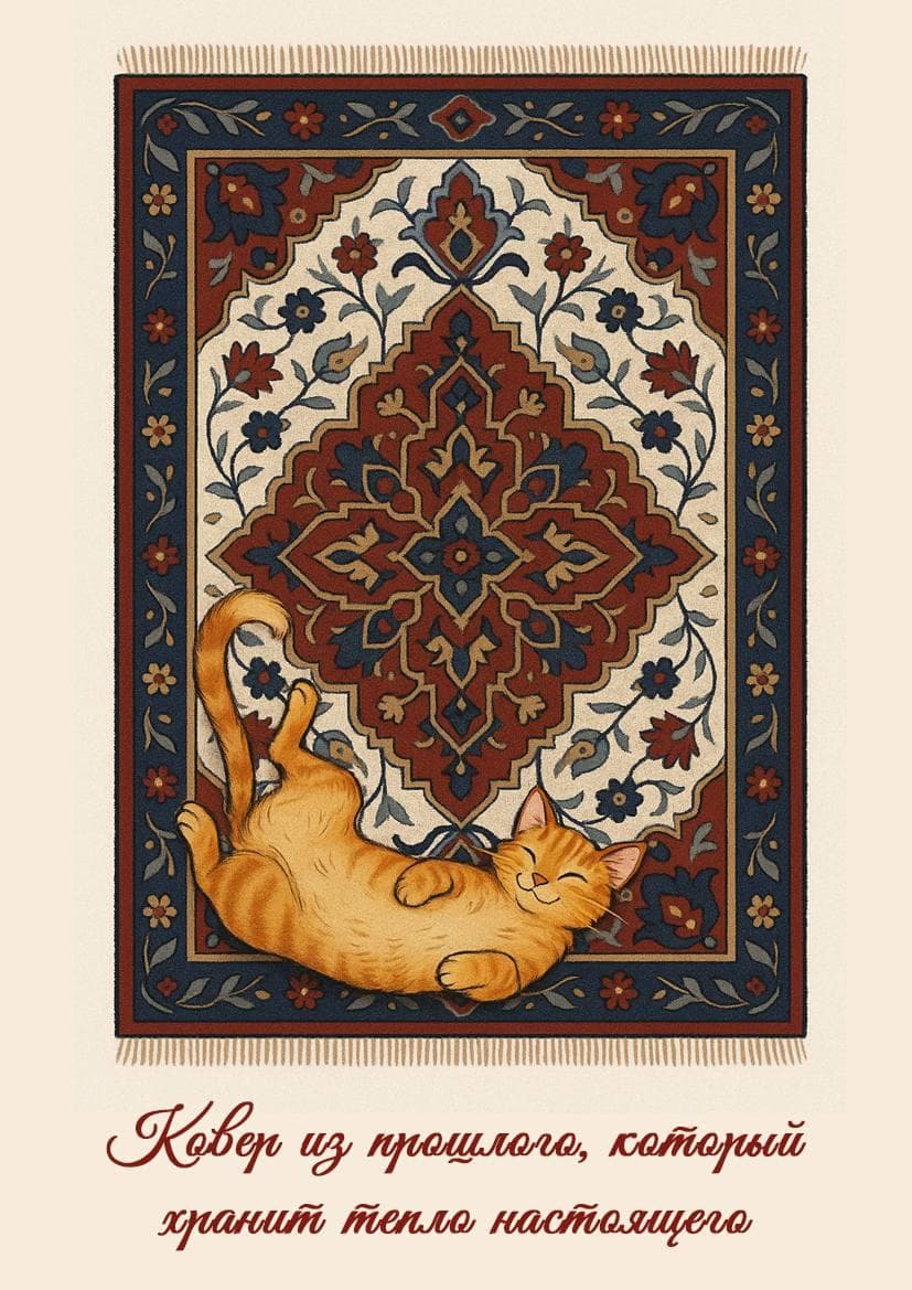 Открытка "Кот на ковре"