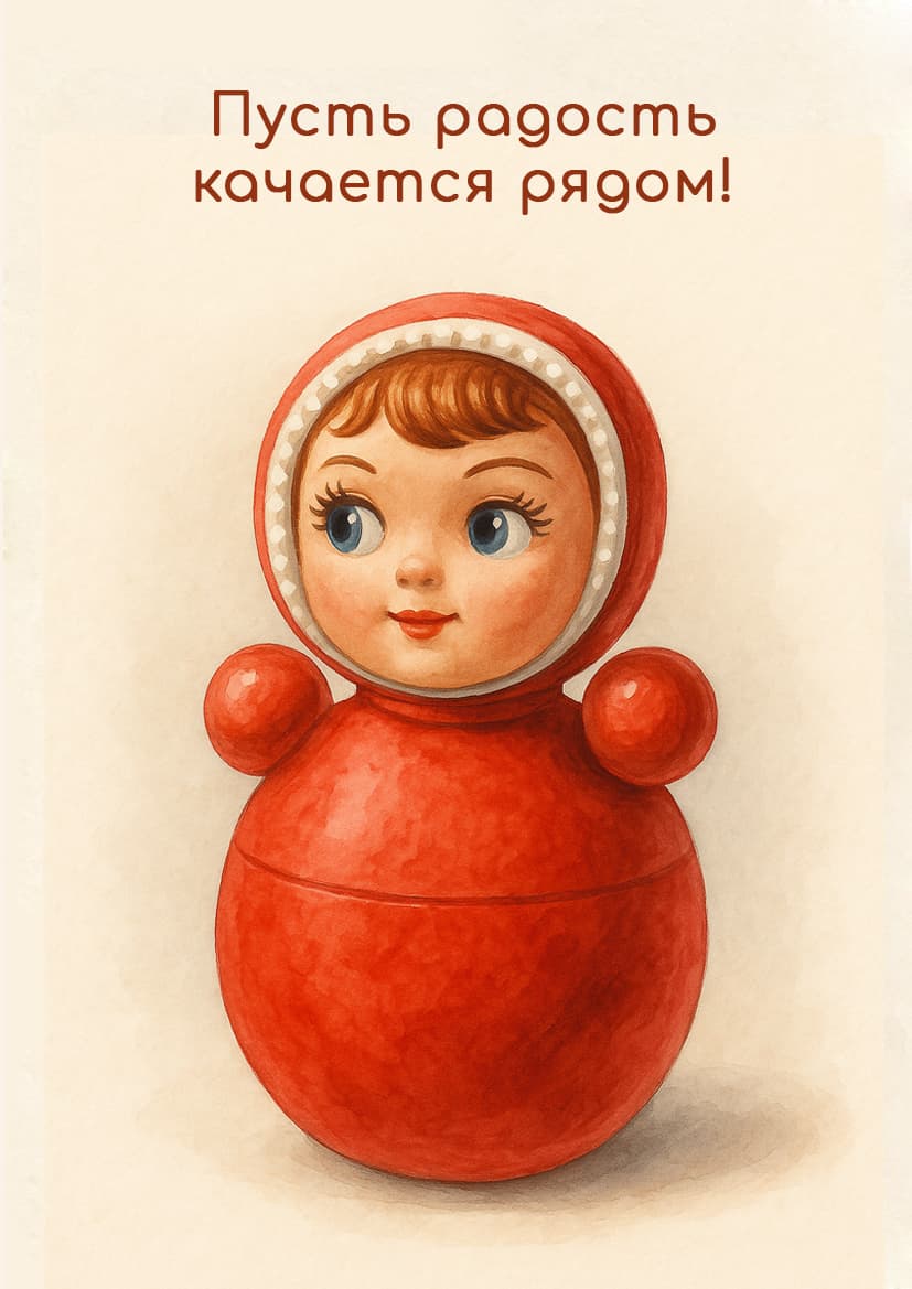 Открытка неваляшка «Пусть радость качается рядом»