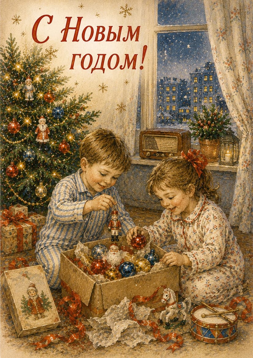 Открытка "Новый год, винтаж 4"